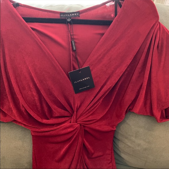 JLUXLABEL💋 DEEP RED 💋TIARA FRONT KNOT DRESS - Picture 5 of 8